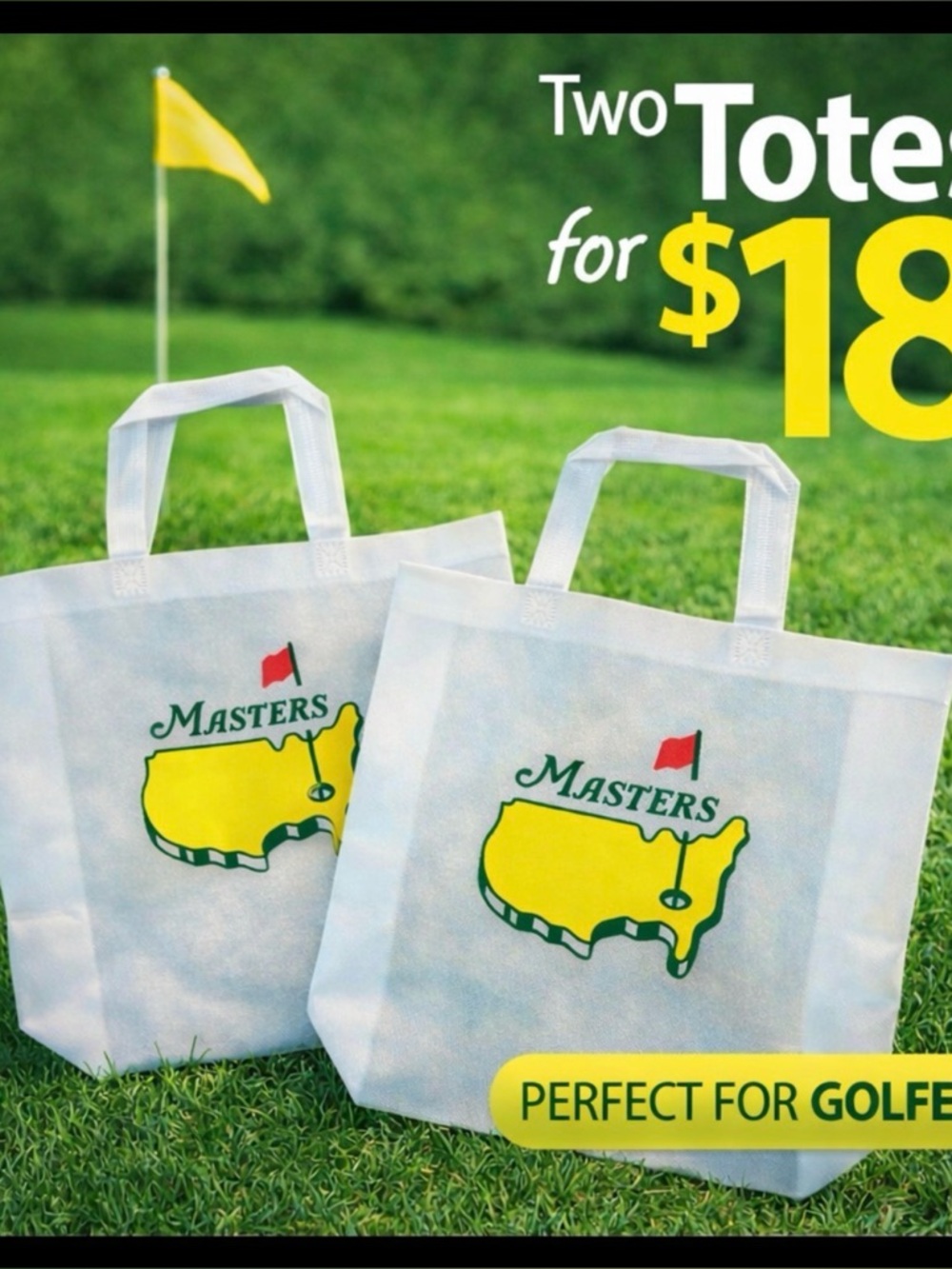 White Tote Bags with Yellow Masters Logo